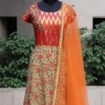 Olive Green and Red Anarkali