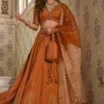 Copper-Orange Contemporary Silk Lehenga