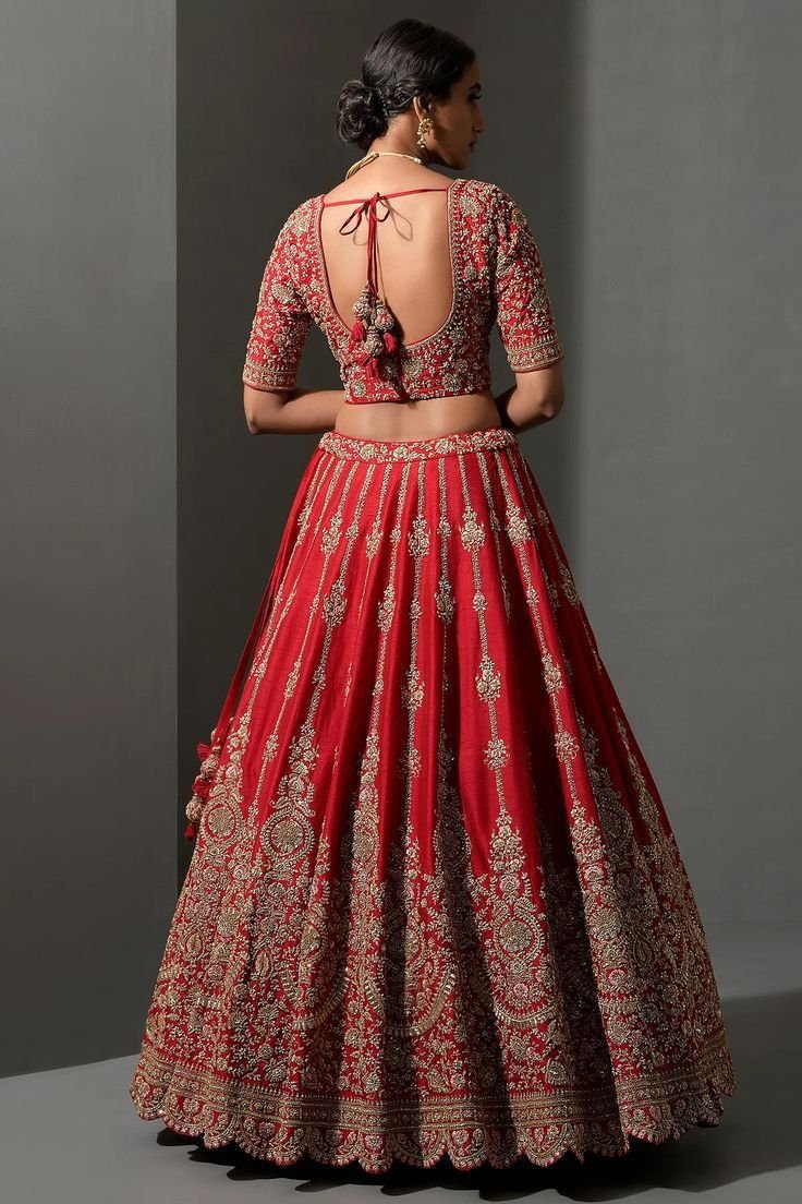 Classic Red Bridal Lehenga with Heavy Embroidery - Image 3