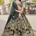 Deep Green & Black Multi-Floral Lehenga